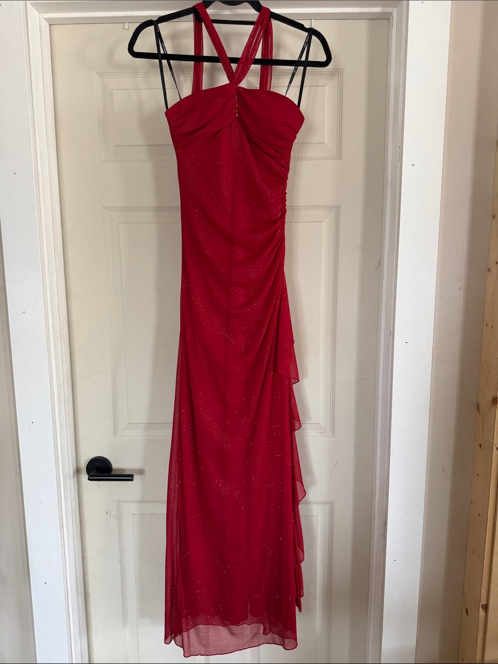 City Triangles VTG Y2K 90’s Shimmer Elegant Red Halter Evening Dress Size Small